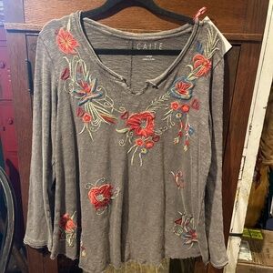 Caite Mollie Top Dark Grey with Embroidery, large